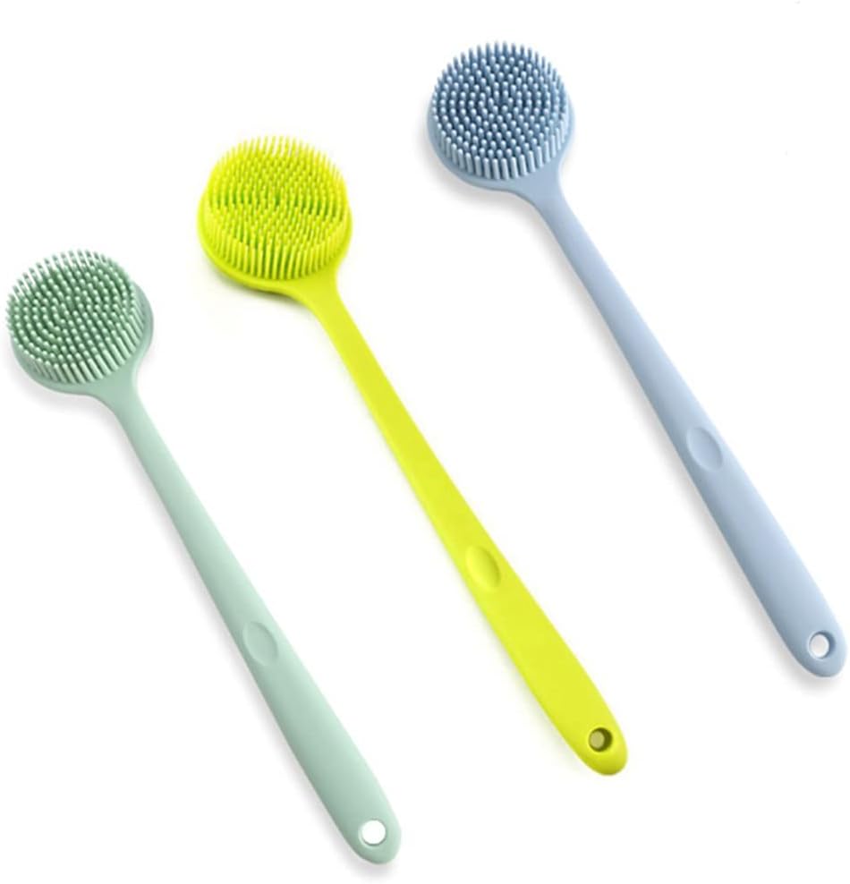 Double Sided Silicone Back Scrubber Multifunctional Bath Shower Body Massage Shampoo Brush With Long Handle