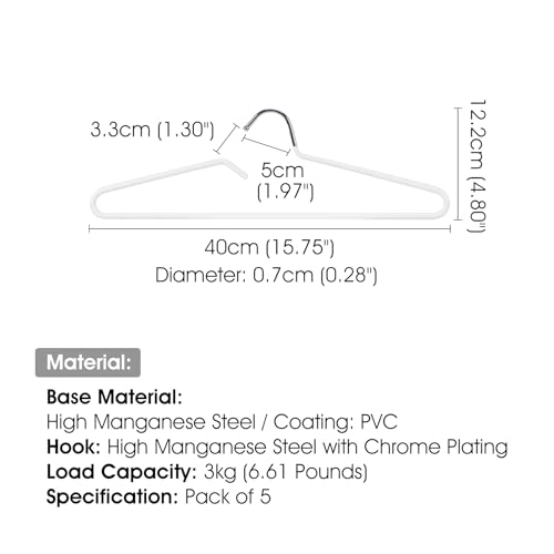SHIMOYAMA Kleiderbügel, 5 Pack, Metall Kurzhals Kleiderbügel Organisers, Anti-Rutsch-Kragen-Schutz-Bügel für T-Shirts Kleid Jacke Platzsparend (Weiß)