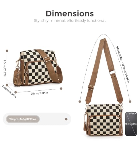 Image of 2 Pcs Checkered Crossbody Bags for Women Bum Bag Checkered Cross Body Sling Backpack Hobo Satchels Shoulder Wallet Purses