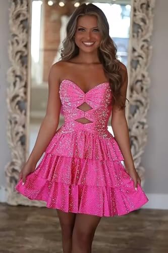 Sparkly Tiered Homecoming Dresses Short for Teens 2025 A Line Sweetheart Cocktail Mini Prom Dress4