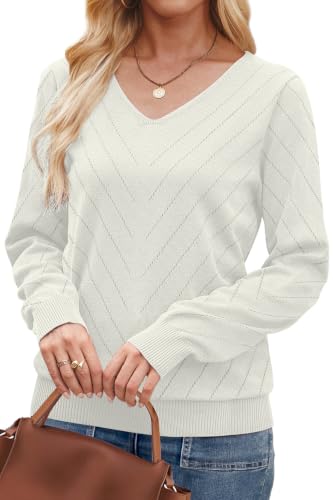 Image of WIHOLL Sweaters for Women V Neck Casual Knit Long Sleeve Tops Lightweight Pullover Clothes Fall Fashion Outfits 2026