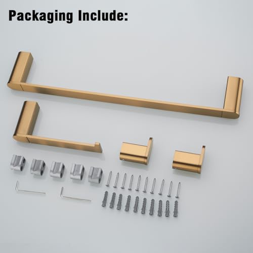 RANDOM Champagne Bronze Bathroom Hardware Set Bathroom Towel Holder Set 4 Piece Include 18” Towel Bar Toilet Paper Holder and 2 Towel Hooks Wall Mount Stainless Steel Brushed Gold Towel Bar Set by RANDOM - Image 8