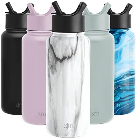 Simple Modern Water Bottle with Straw Lid Vacuum Insulated Stainless Steel Metal Thermos Bottles | Reusable Leak Proof BPA-Free Flask for Gym, Travel, Sports | Summit Collection | 32oz, Marble