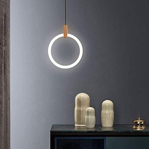 Lampe suspendue LED pour cage d'escalier, grand plafonnier en bois réglable lumière chaude 3200K