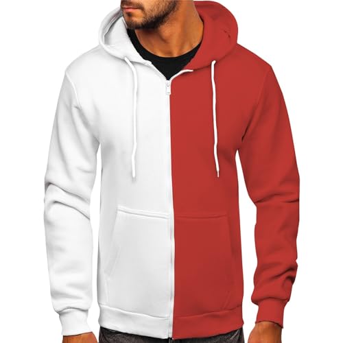 Ymosrh Men's Casual Hoodies, Color Block Long Sleeve Zip Up Casual Workout Sport Hoody Sweatshirts Streetwear, M-6XL