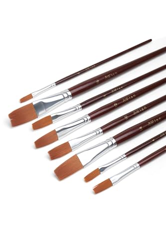 Elan Flachpinsel Set 8-teilig, kurzstielige Nylon Pinsel für Acryl- und Gouachemalerei, Maler Pinsel Flach, Pinselset Acrylfarben, Malerpinsel Set