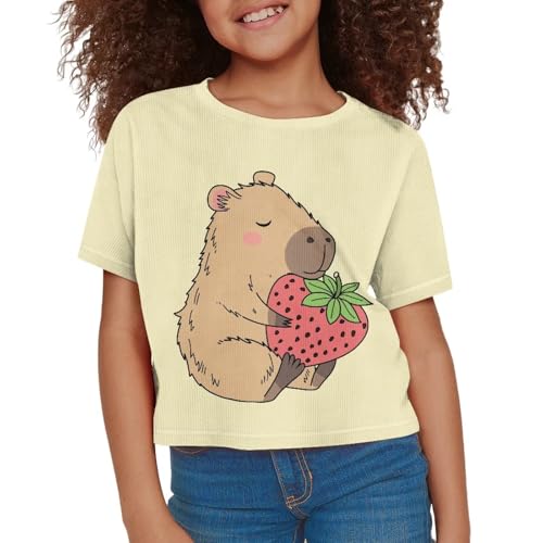 Image of Girls Crop Tees Crew Neck Casual Short Sleeve T Shirts Kids Loose Soft Comfortable Tees Blouses Shirt for Little Girl