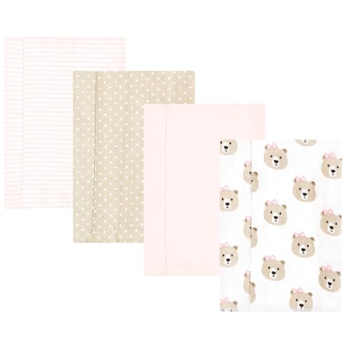 Image of Hudson Baby Unisex Baby Cotton Flannel Burp Cloths, Pink Taupe Bear, One Size