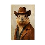 Vintage Cowboy Prairie Dog Canvas Print Western Animal Portrait Rustic Country Wall Art for Farmhouse Bedroom Office, 12x18inch(30x45cm) Unframe-Style-1