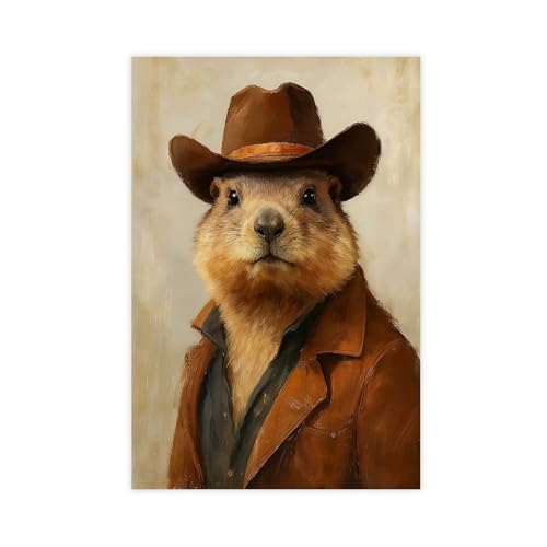 Vintage Cowboy Prairie Dog Canvas Print Western Animal Portrait Rustic Country Wall Art for Farmhouse Bedroom Office, 12x18inch(30x45cm) Unframe-Style-1