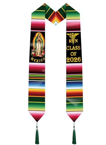 Tivorazaki Graduation Stole Class of 2026 Our Lady of Mexico 2026 Graduation Ribbon with Tassels Nurse Theme High School College Grad Commencement Gift Party Supplies (Black & Gold)