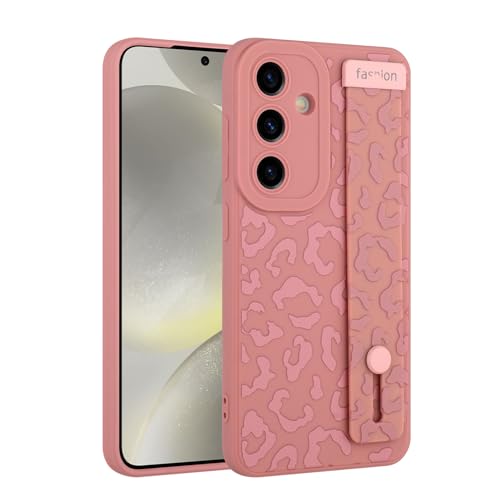 Image of Compatible with Samsung Galaxy S24 Plus Case with Strap Wrist Pink | Cheetah Print Shockproof Soft TPU Protective Cover for Women Girls, Slim Anti Scratch Case 6.7 Inch, Pink