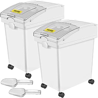 VEVOR Ingredient Bin, 6.6 Gallons Capacity Ingredient Storage Bin, PP Material Flour Bins On Wheels, White Shelf Ingredient Bin with Scoop and Sliding Lid, Commercial Storage Bins, 2 Pcs/Set