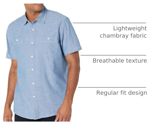 Image of Amazon Essentials Men's Regular-Fit Short-Sleeve Button-Down Chambray Shirt