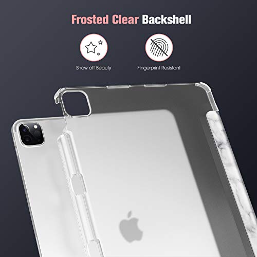 Casebot Slimshell Case For Ipad Pro 12.9" 4Th & 3Rd Generation 2020/2018 With Pencil Holder - Lightweight Cover Translucent Frosted Stand Hard Back, Auto Wake/Sleep (Marble) #TOP5