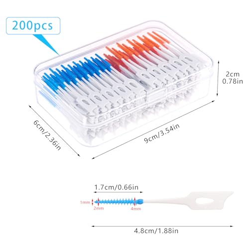 200 Stück Interdentalbürsten, Silikon Zahnzwischenraumbürsten Dentalbürsten mit Box, Tragbarer Dual-Use Zahnseide Stick für Zahnreinigung Zwischenräume (Grün, Orange) – Bild 3