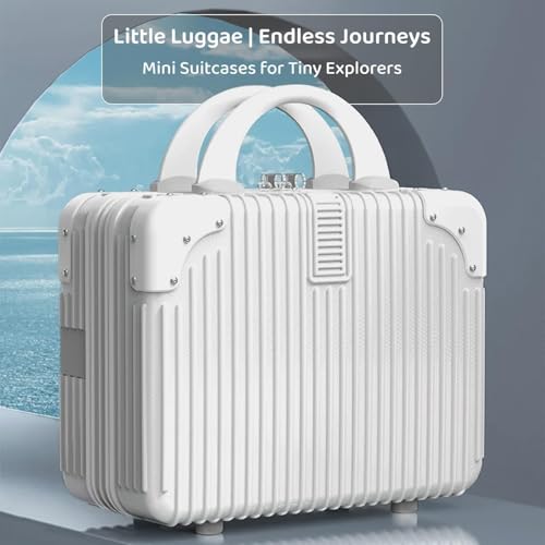 Image of Portable Hard Shell Cosmetic Bag Travel Case, Small Travel Hand Luggage with Elastic Band, Mini Abs Carrying Makeup Case Suitcase (B-White)