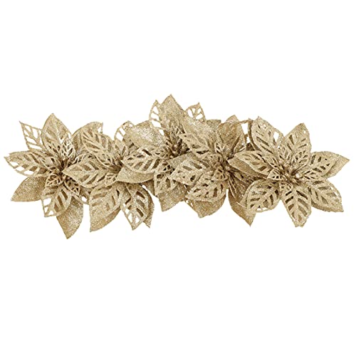 Fleurs de Noël artificielles RLKHXBS : lot de 5 poinsettias à paillettes pour déco de sapin