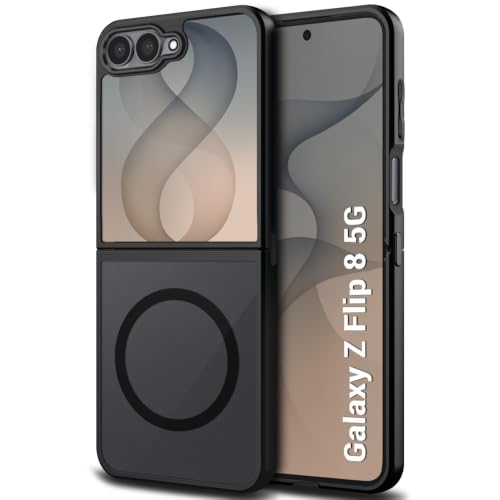 Image of TheGiftKart Hybrid Shockproof Back Cover Case for Samsung Galaxy Z Flip 8 5G Compatible with MagSafe | Hard Back Cover Case for Samsung Z Flip8 5G (PC & TPU, Translucent Smoke Matte Back, Black Sides)