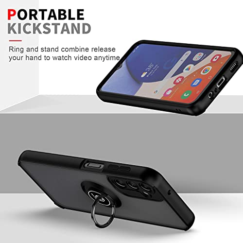 TJS Compatible for Samsung Galaxy A14 5G Case, with Tempered Glass Screen Protector, Metal Ring Magnetic Support Kickstand Heavy Duty Protector Cover Phone Case (Yellow) - Thumbnail 6