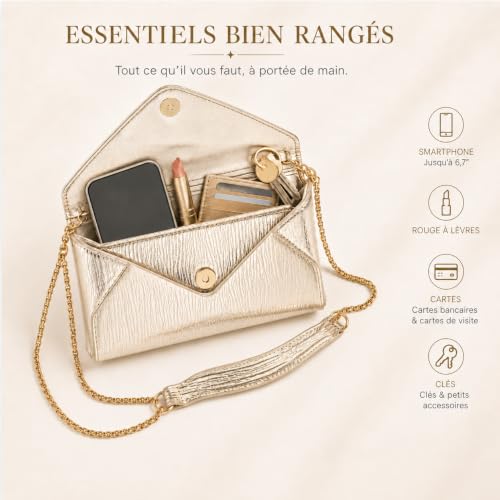 Healvian Pochette Soirée Femme Métallisée Sac Mariage Élégant Avec Chaîne – vue 4