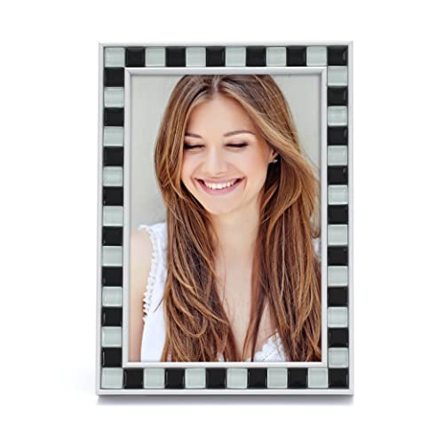 Mimosa Moments White Picture Frame With Black And White Mosaic Glass Stone (4X6, White) #TOP20