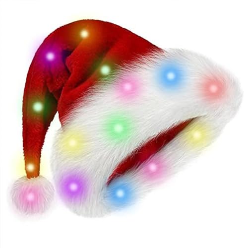 Classic Santa Hat, Christmas Hat With Colorful Led Strip Light, Unisex Velvet Santa Claus Hat For Xmas New Year Party Headwear (Red,Kids)
