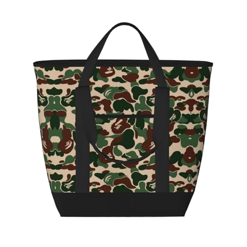 Aniaml Camouflage Green Print Tote Bag Adult Heavy Duty For Picnic Beach Camping Large Capacity Insulated Tote Bag