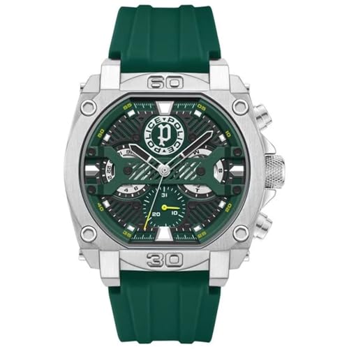 Image of Police Green Dial Multifunction Silicone Strap Watch for Men
