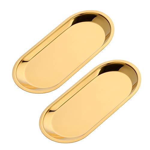 Buyer star Gold 2PCS 9inch Stainless Steel Oval Tray Fruit Trays Storage Tray Dish Plate Cosmetics Jewelry Decorative Organizer