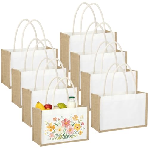 Sac en jute vierge 32x13x22 cm lot de 8 cabas réutilisables avec poignée coton