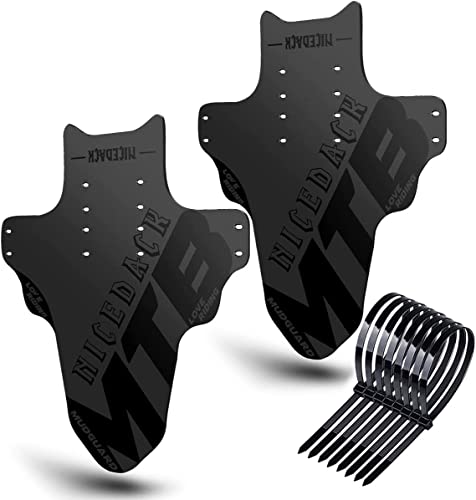 NICEDACK Mudguards Mountain Bike, 2 Pieces Mudguard Fit 20-29 Inch MTB Mudguard Front and Rear Compatible Bicycle Splash Guard (Black-Black)
