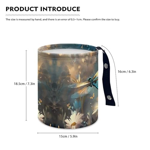 Image of Dragonfly Print Car Trash Can Collapsable, Reusable Daisy Trash Bag for Car, Waterproof Hanging Trash Bin for Car