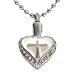 "Cross in My Heart w/ Clear Cz" Cremation Urn Jewelry Stainless Pendant Necklace for Men and Women