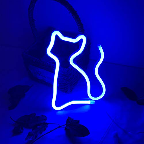 Lámpara de neón con forma de gato, luz de noche azul miniatura 5