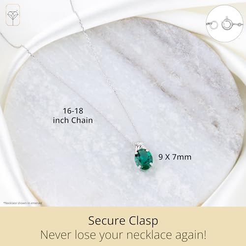 MAX + STONE Solid 14k White or Yellow Gold Gemstone Oval Pendant Necklace for Women with a Drop Twist Setting 9mm x 7mm Birthstone and Adjustable Cable Chain Size 16 to 18 Inches3