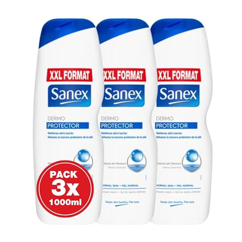 Sanex Cuidado Experto Protector Gel de Ducha - PACK 3 x 1000 ml - Fórmula con Prebiótico Natural, Fortalece la Barrera Protectora de la Piel, 12H Hidratación, 0% Sulfatos, para Todo Tipo de Piel