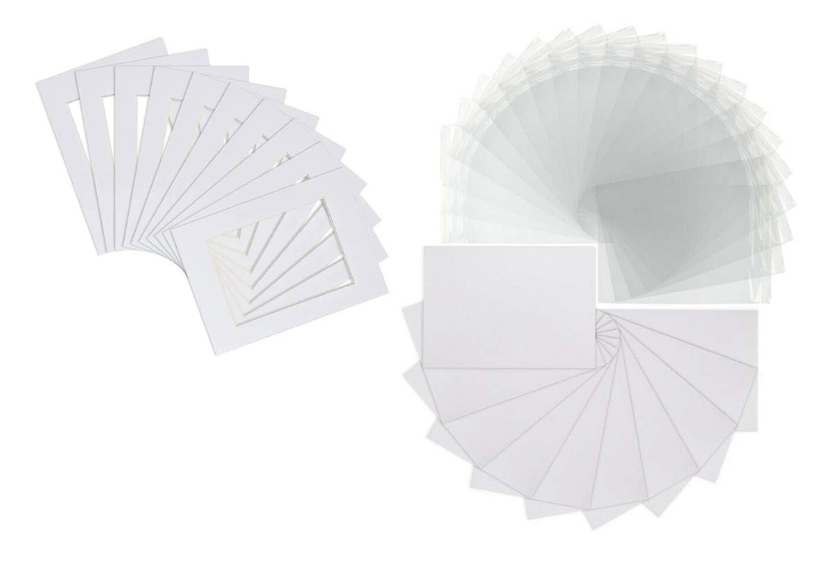 Pack of 20 Iced White Textured Picture Mounts for Photos (Off White), Includes Backs and Clear Resealable Bags, 1.4mm Conservation Mounts (10"x12" to Fit A5)