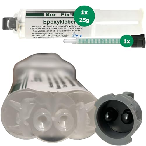 25g Ber-Fix 2K Kleber Epoxidharz mit Härter 5 Min 1 x Statikmischer 2 Komponenten Kleber echter Epoxy Kleber 2 Komponenten Kleber Kunststoff Keramikkleber Betonkleber Steinkleber Metallkleber 2k Kleber Kunststoff