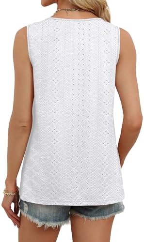 WIHOLL Tank Top for Women Trendy Flowy Beach Vacation Clothes Sleeveless Womens Summer Boho Tops Cruise Outfits Eyelet Dressy Casual Loose Fit White M - 4