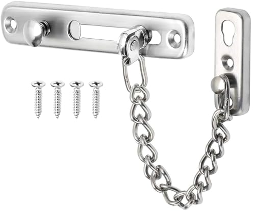 Litensh Door Chain Lock, Stainless Steel Door Guard Anti-Theft Press Lock, Chain Door Guard Lock Latch Sliding Lock for Hotel Home Living Motel Apartment Bedroom, Silver