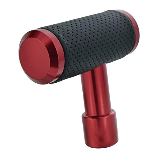 Thruifo T Handle Shifter Car Knob, Joystick Style Alloy Cover with Leather Gear Stick Lever Shift Fit Most Automatic Manual Transmissions, Red-Black