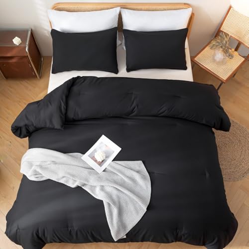 Image of ROSGONIA Oversized King Comforter 120x120, 3pcs Super King Comforter (1 Black Comforter & 2 Pillowcases) Lightweight Warm Bedding Set Blanket Quilt
