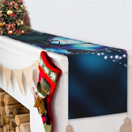 Chemin de table rustique automne papillon déco Noël et nappe de fête 152cm
