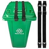 DHFFHY 2PCS Bear Proof Trash Can Locks with Double Metal Claw - Adjustable Strap Garbage Can Locks for 28-96 Gallon Outdoor Bins, Animal Proof Against Raccoons - Black