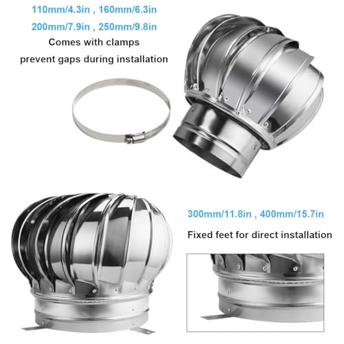 Sombrerete Giratorio para Chimenea, Acero Inoxidable 304, ventilación de Techo Anti-Tiro descendente, Protector Giratorio contra pájaros, 400 mm/15,7 Pulgadas