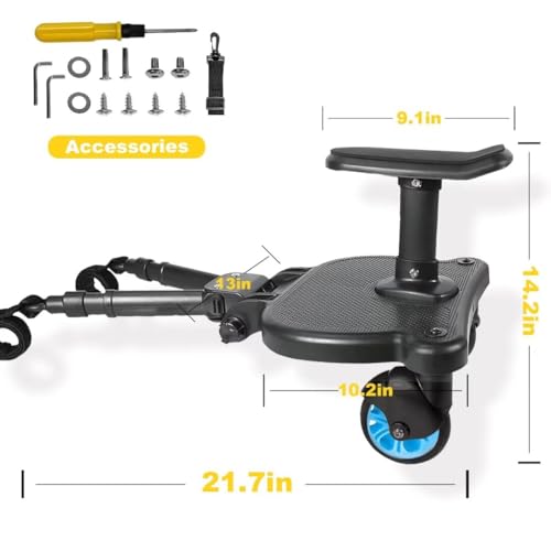 Image of Universal Stroller Board - 2 in 1 Sit and Stand Stroller Board with Detachable Seat Stroller Attachment Buggy Board for 99% of Strollers, Holds Children up to 55lbs, Blue