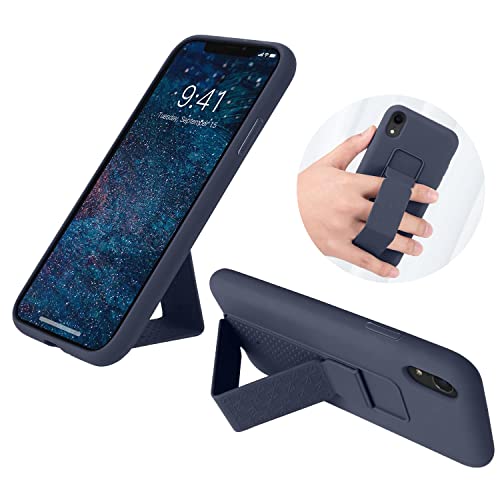 Laudtec Silicone Kickstand Case Compatible With Iphone Xr Case Vertical And Horizontal Stand Hand Strap Metal Kickstand, Flexible Soft Liquid Silicone Stand Case For Iphone Xr (Midnight Blue) #TOP7