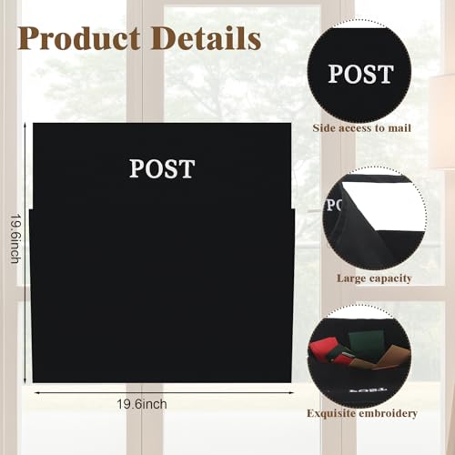 Threehoney Black Post Catcher Bag for Mail Slots, 20" Door Mail Slot Catcher with 2 Tape, Canvas Letter Boxes to Front Door to Protect Post Letter Boxes for Package, Magazine, No Screws Needed by Threehoney - Image 2
