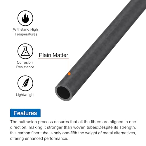QUARKZMAN 1 Stück Kohlefaserrohr 6 x 8 x 330 mm, matte Oberfläche, 3K gewickelter reiner Kohlenstoff Rundrohr für RC Flugzeug Multicopter Quadcopter